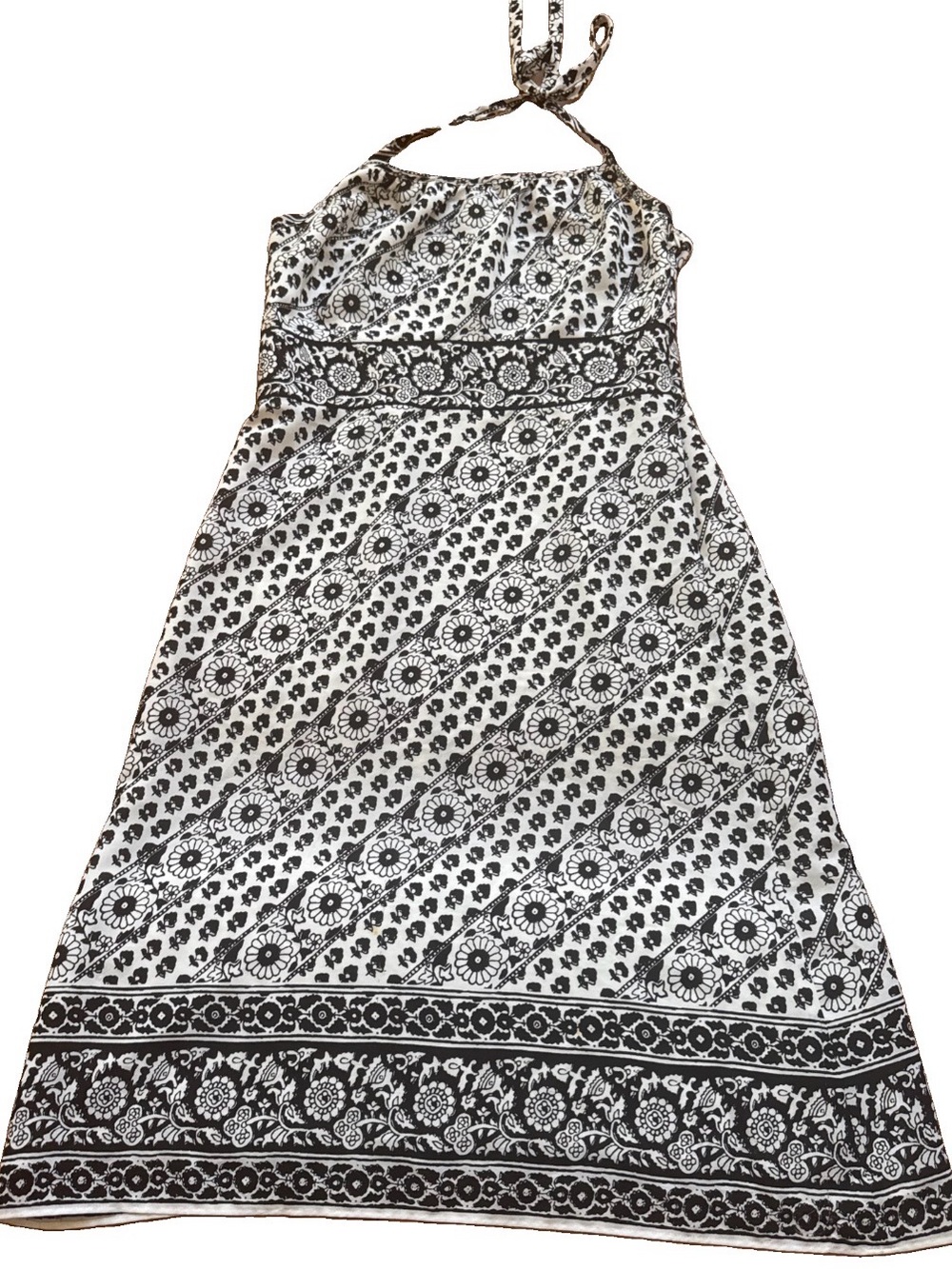 Ann Taylor LOFT Size 6 Black White Boho Floral Halter Maxi Dress Side Zip